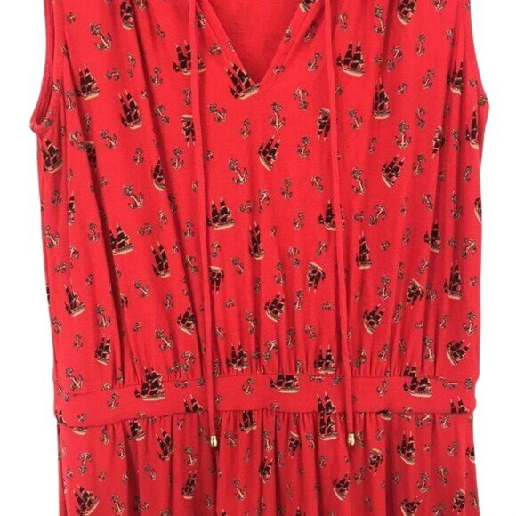 Anthropologie Leifnotes Red Nautical Anchor Print Sleeveless Short Dress Size XS - Picture 9 of 12